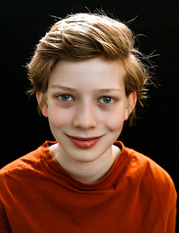 Model Kinderlijk model met donkerblond haar finn kr.