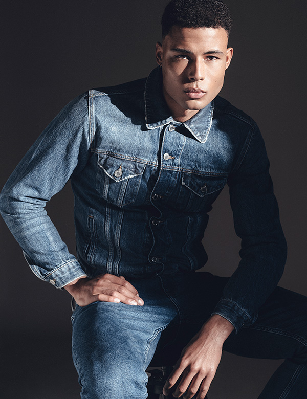 Mannelijk model met donkerbruin haar.