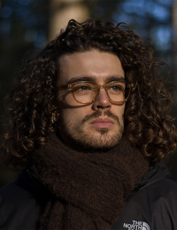 Mannelijk model met bruin haar rik