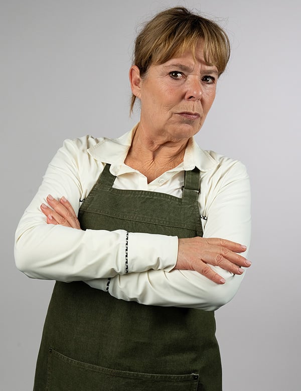 Vrouwelijk model met donkerblond haar Sandra F.