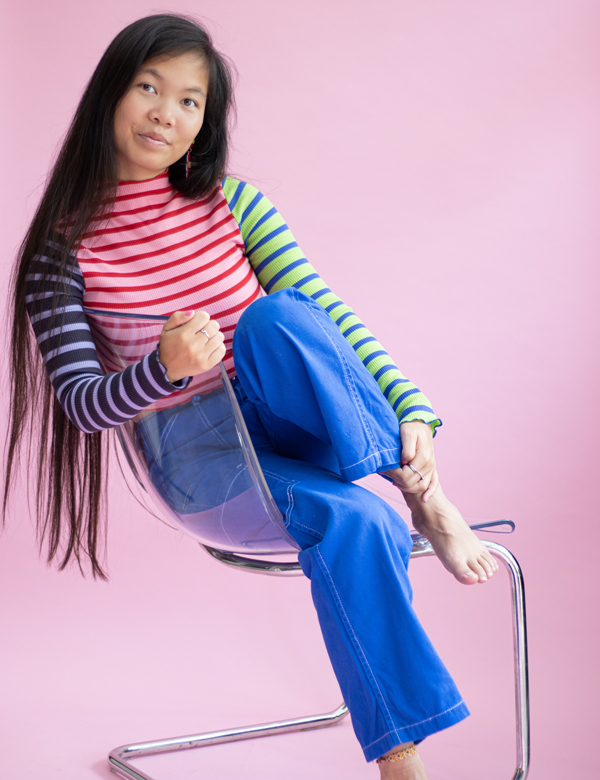 Vrouwelijk model donker haar Zhu Fei