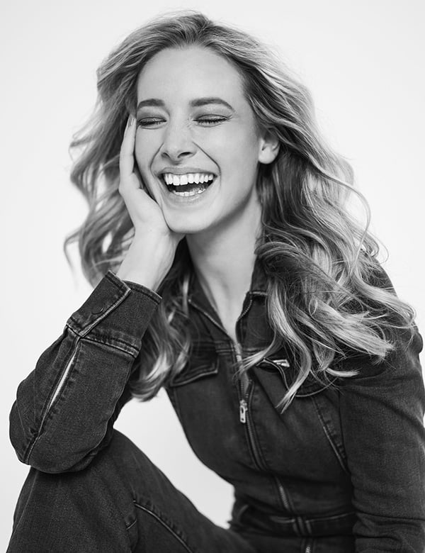 Vrouwelijk model met blond haar Britt Ha.