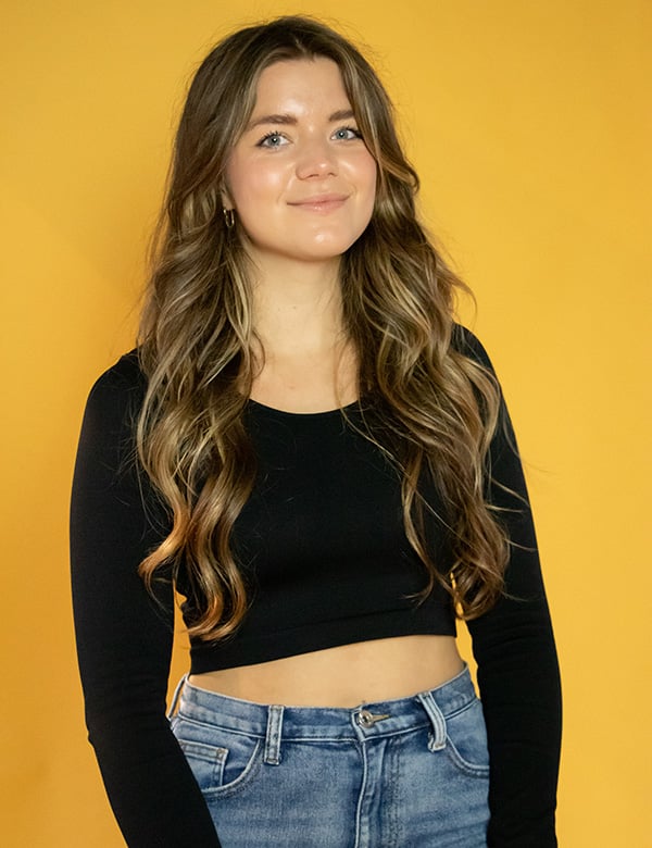 Vrouwelijk model met lang bruin haar Hester D.