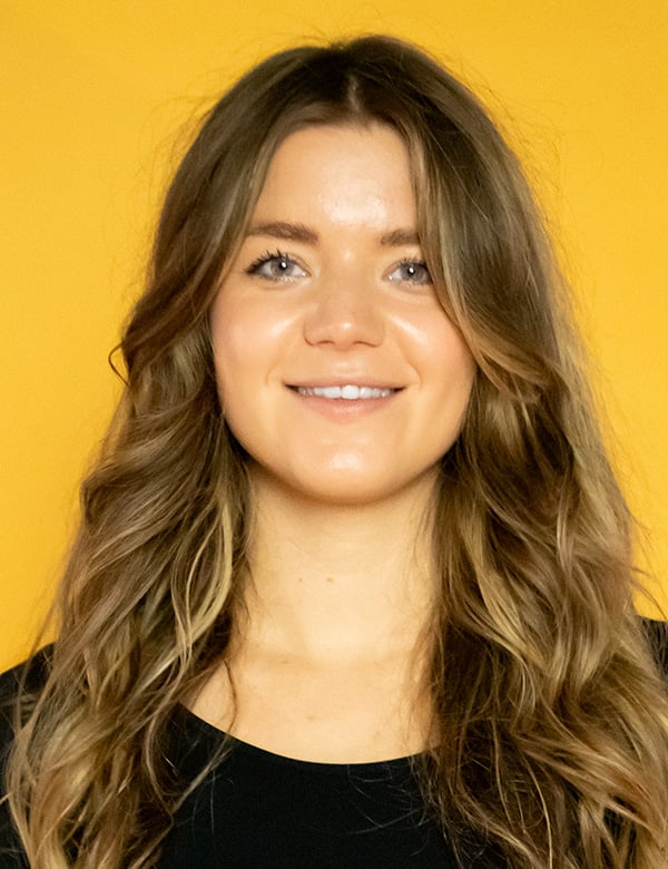 Vrouwelijk model met lang bruin haar hester d.
