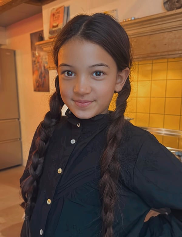 Kinderlijk model met bruin haar Sophie Sc.