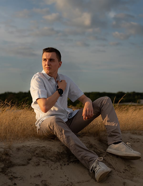 Mannelijk model met donkerblond haar Matthijs D.